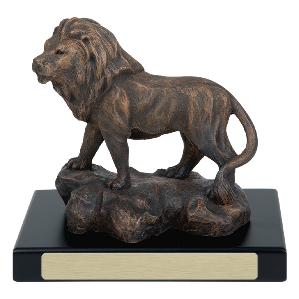 Lion desktop sculpture with blank gold plate