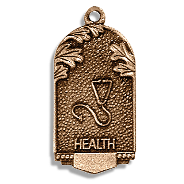 A bronze cast scroll graduation charm for Health