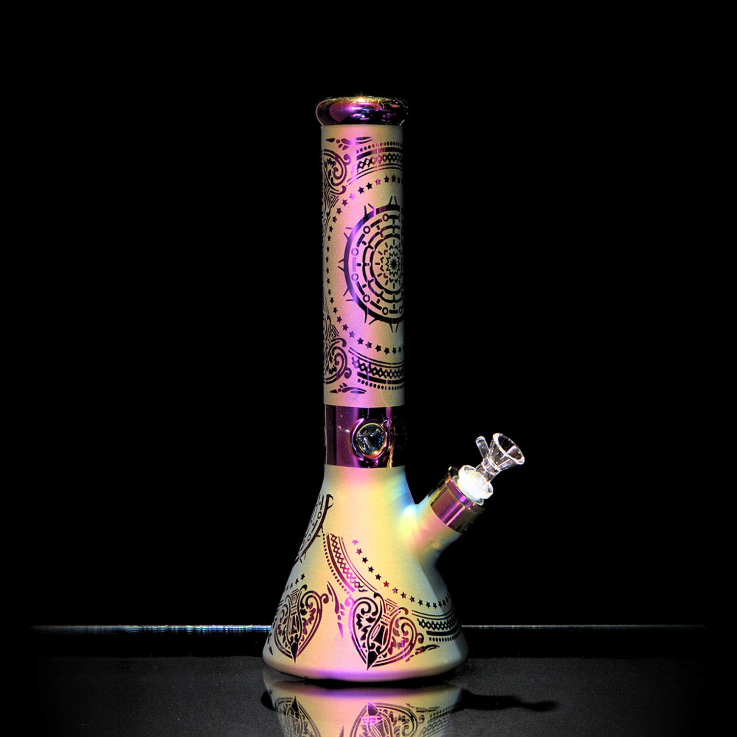 Large Electroplated Pattern Beaker Water Pipe, City of Vapors