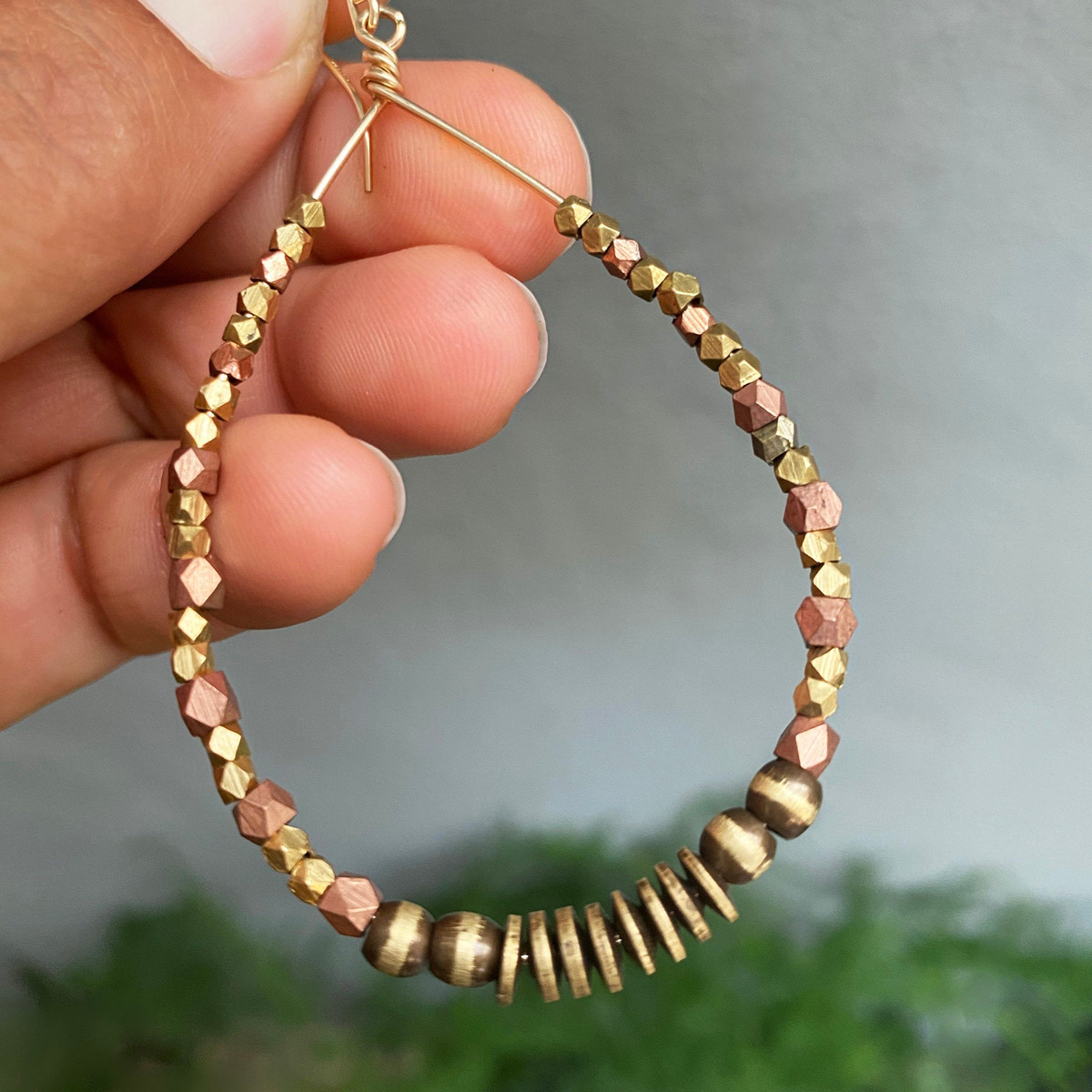 Brass & Copper Beaded Hoop Earrings