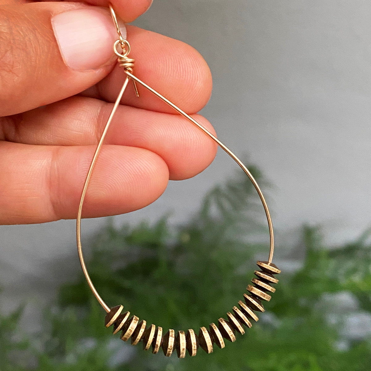Brass & Copper Beaded Hoop Earrings
