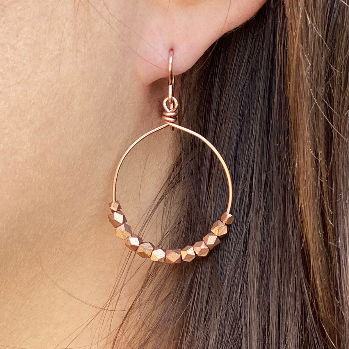 Brass & Copper Beaded Hoop Earrings