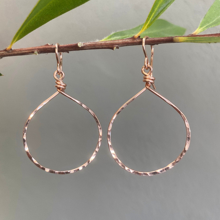 Rose Gold Hammered Hoops - Medium