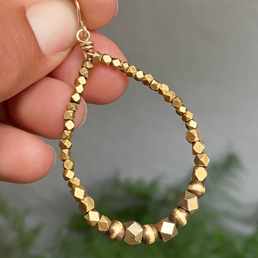 Large Brass & Gold Tear Drop Beaded Earrings