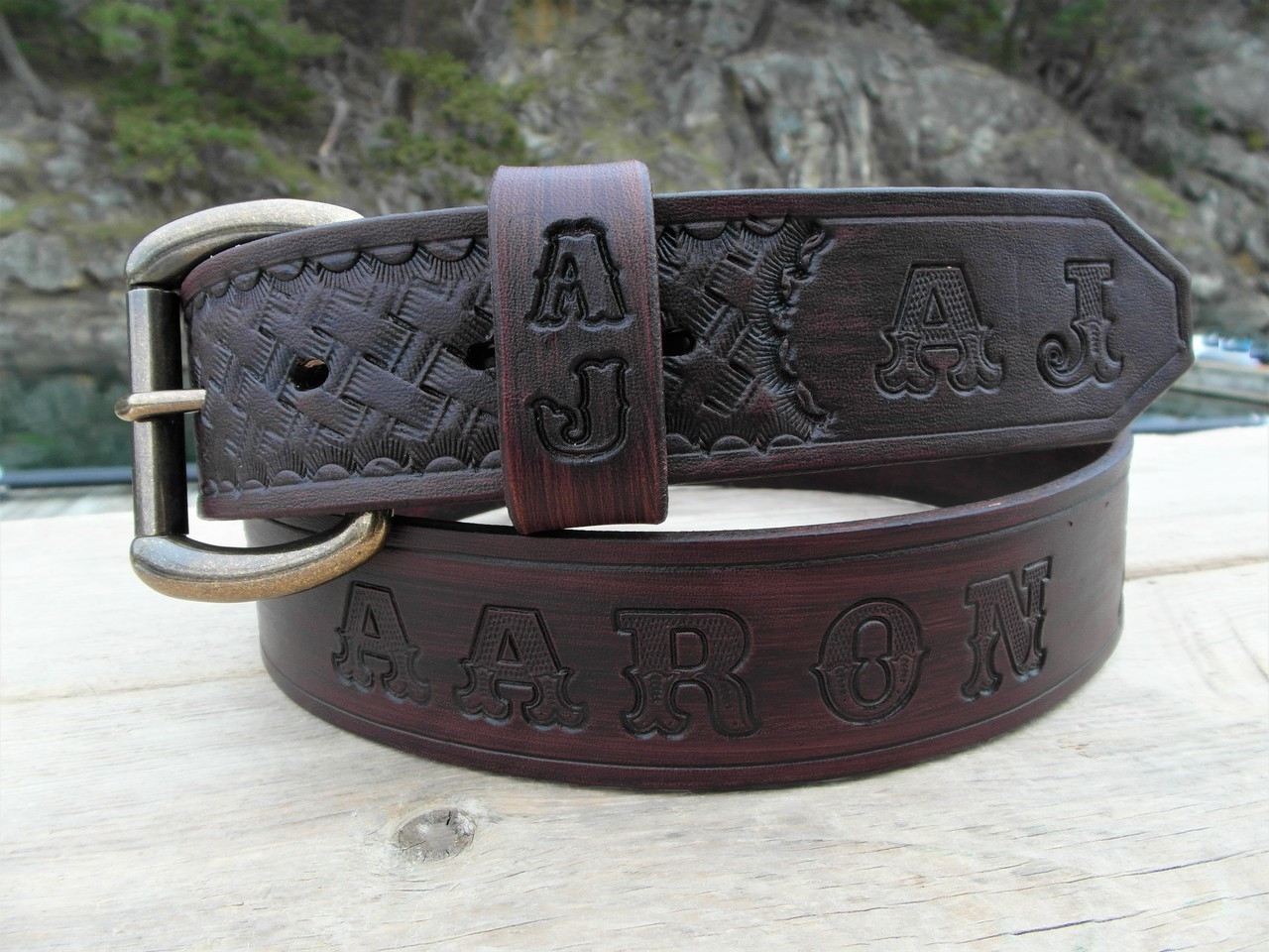 engraved leather belt