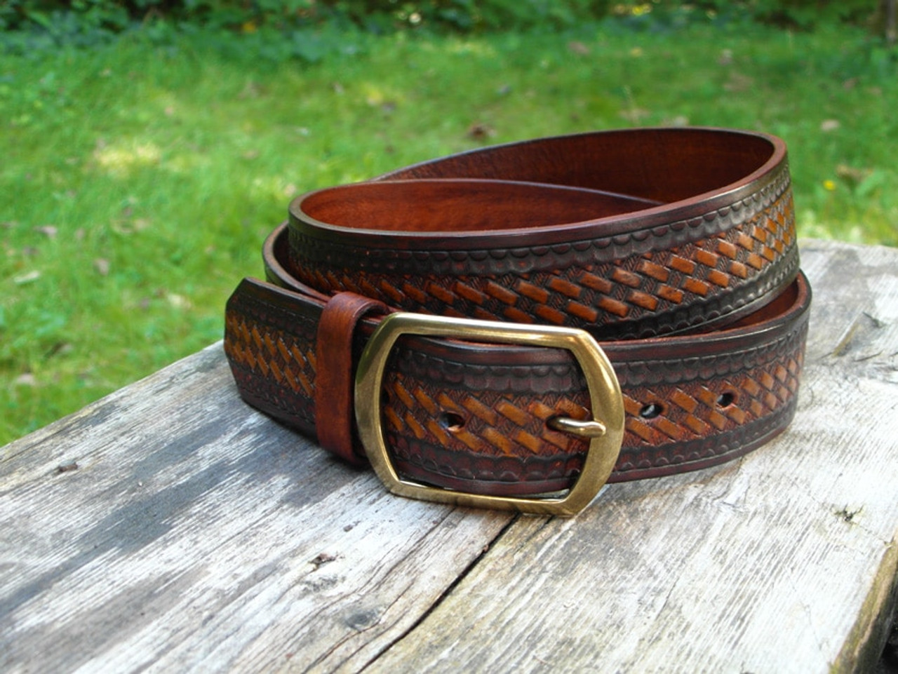 Tooled Basket Weave Belt