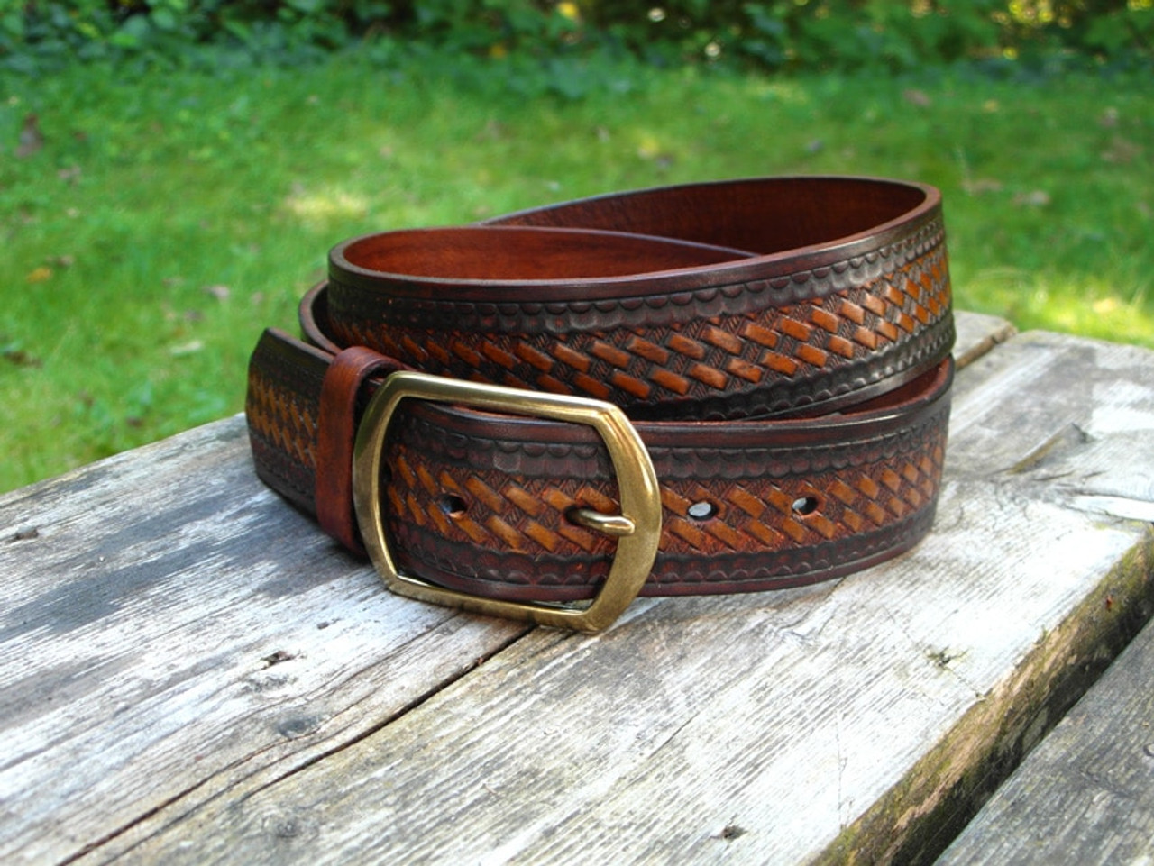 Tooled Basket Weave Belt