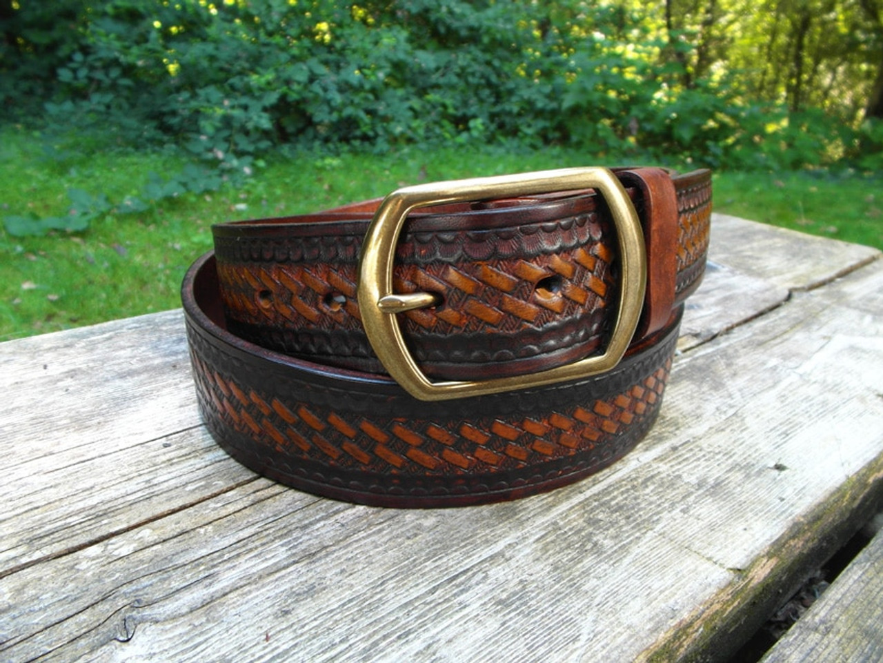 Tooled Basket Weave Belt