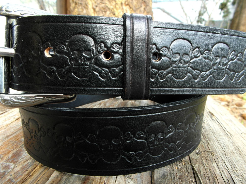 ??Handmade Bone and Leather Belt BLACK ONLY ❤️ Leather Belt With Solid Buckle Skull, Mens Casual Leather  main image 2