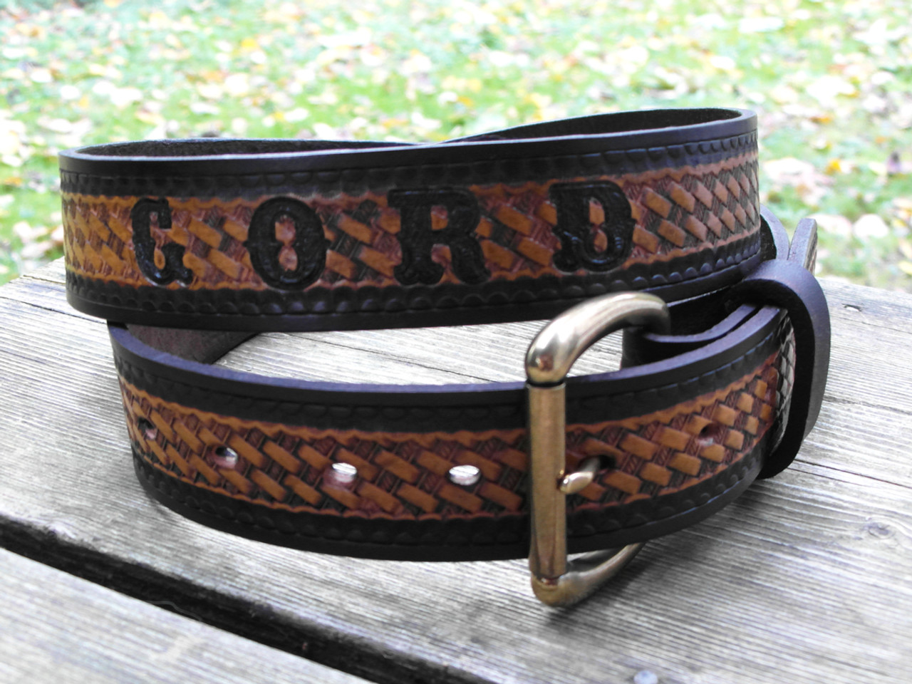 Personalized Fancy Stitched Leather Belt with Custom Engraved Nameplate -  Made in the USA — JC Saddlery Online Store