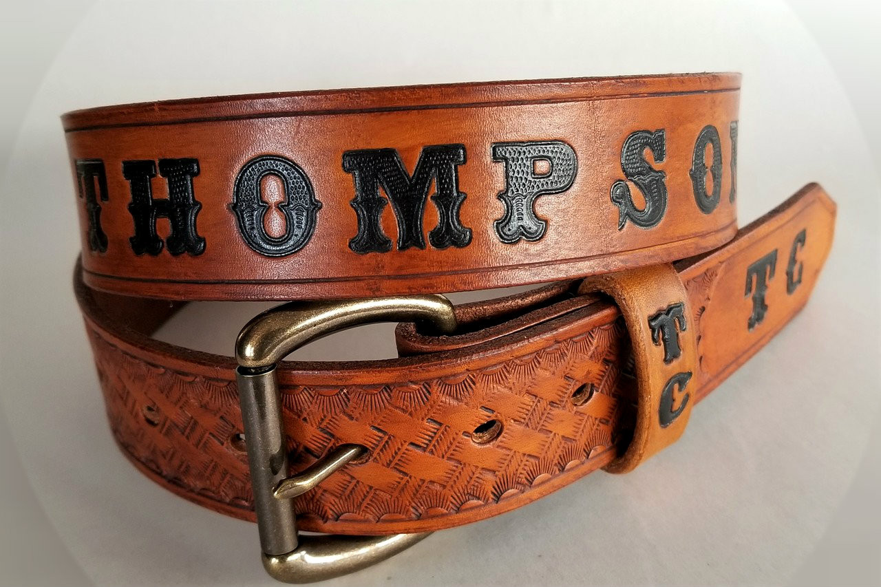 Personalized Fancy Stitched Leather Belt with Custom Engraved Nameplate -  Made in the USA — JC Saddlery Online Store