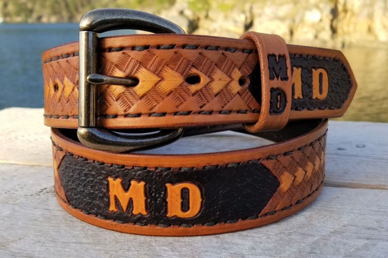 Western Personalized Leather Belt, with Name and Initials Engraved
