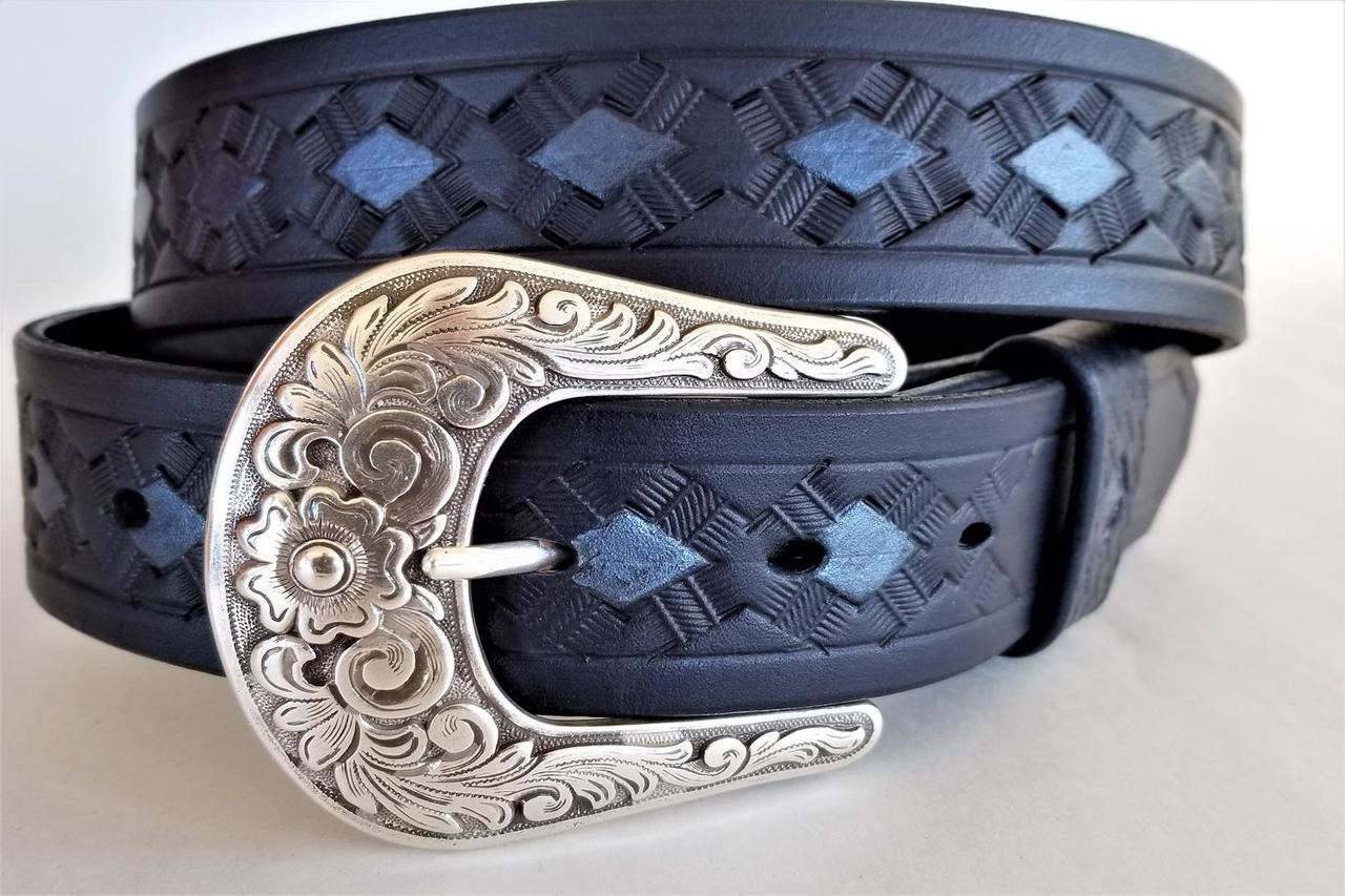 Western Cowboy Leather Belt - Blue & Brown — MaheTri