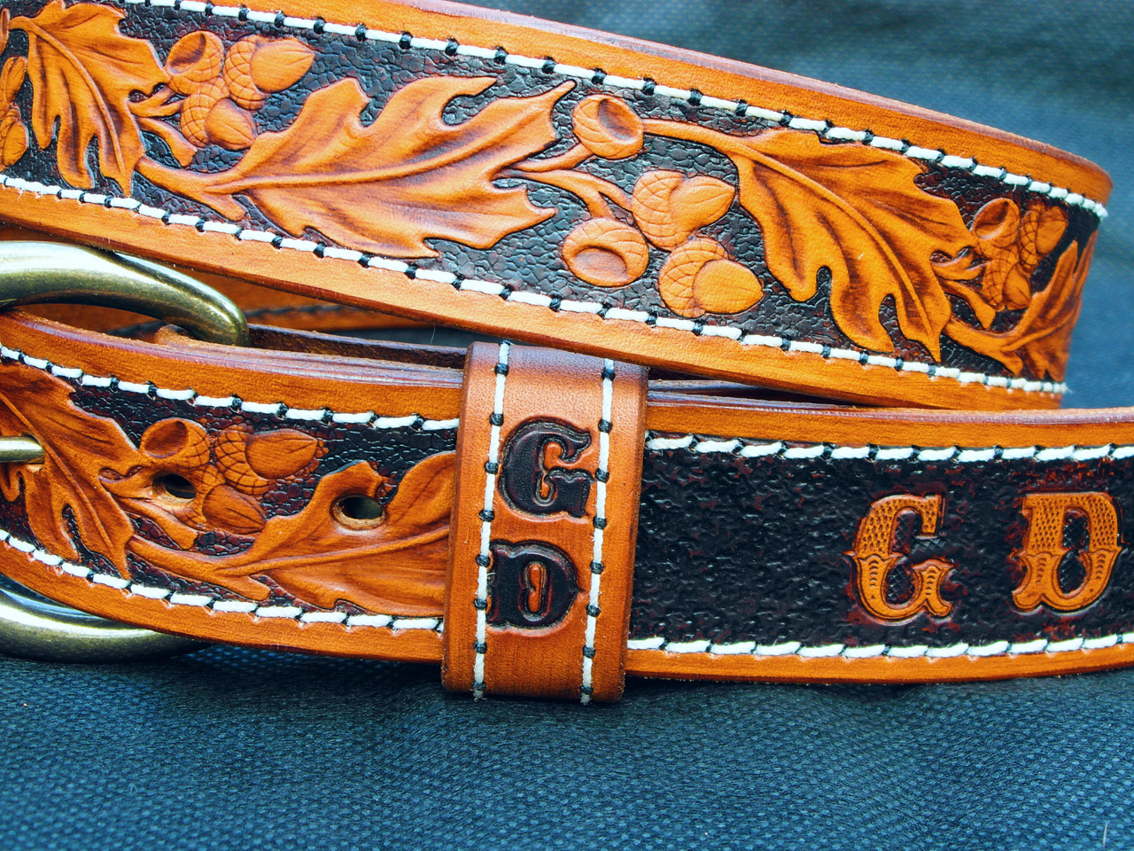 Custom Leather Belt Cowboy Gift Oak Leaf Belts Hand Tooled Leather Belts Man Gifts Western Belt Oak Leaf Acorn Rodeo Wear Leather Name Belts