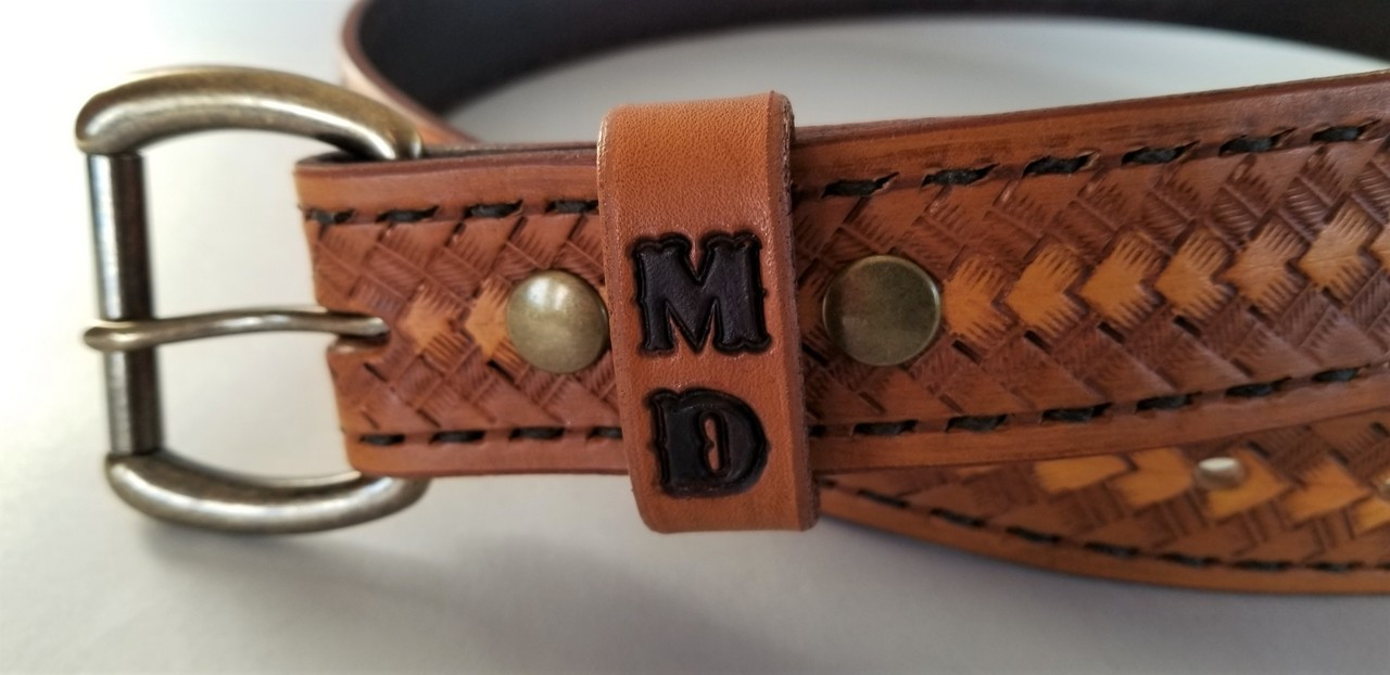 Western Personalized Leather Belt, with Name and Initials Engraved