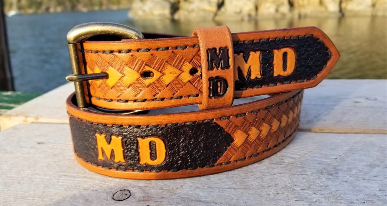 Western Personalized Leather Belt, with Name and Initials Engraved