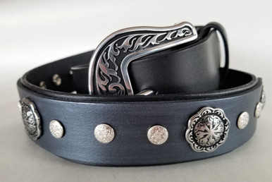 concho_belt_1__15362.  Haute Hippie New Black Silver Concho Vegan Leather Western Statement Belt XL main image 0