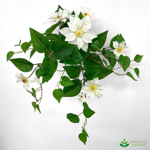 artificial clematis bush with white flowers and uv resistant