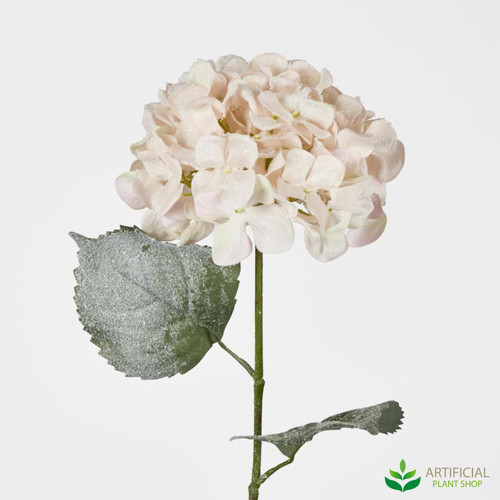 fake snow-covered pink hydrangea stem 68cm
