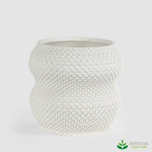white cement baruk planter 19.5cm