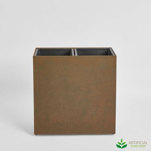fake rust fibre cement trough planter on wheels 63cm