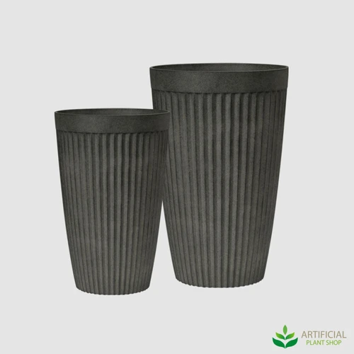 fake tall black fluted planter set of 2
