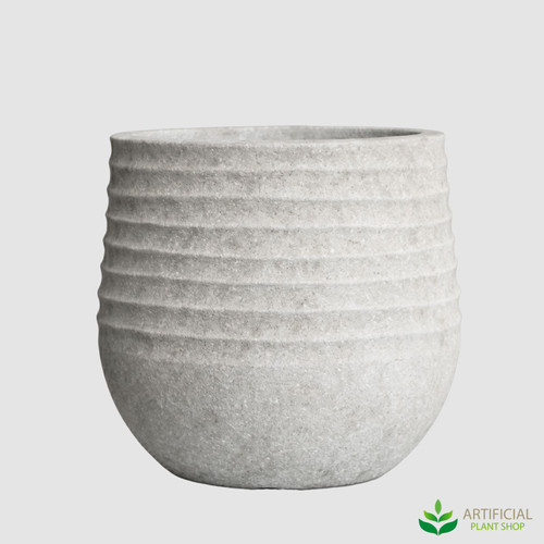 fake white ribbed round planter 53cm