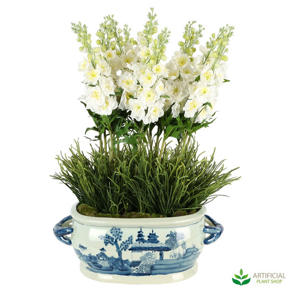 white delphinium flower arrangement