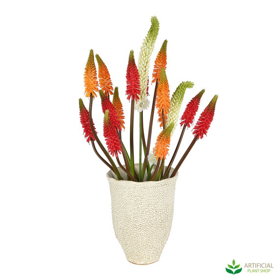 red hot poker faux flower arrangement