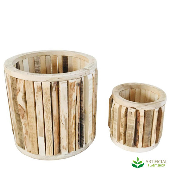 round reclaimed wood pot set of 2