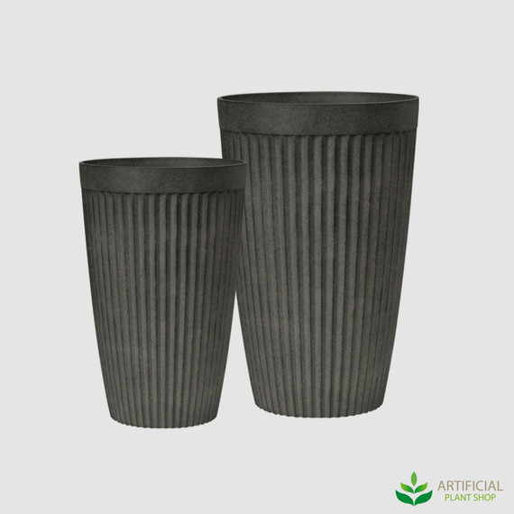 fake tall black fluted planter set of 2