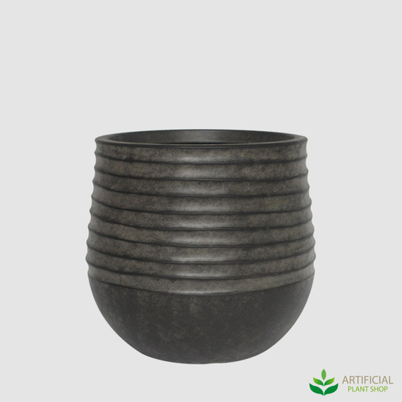fake black ribbed round planter 53cm