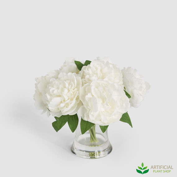 fake white peonies in vase 30cm