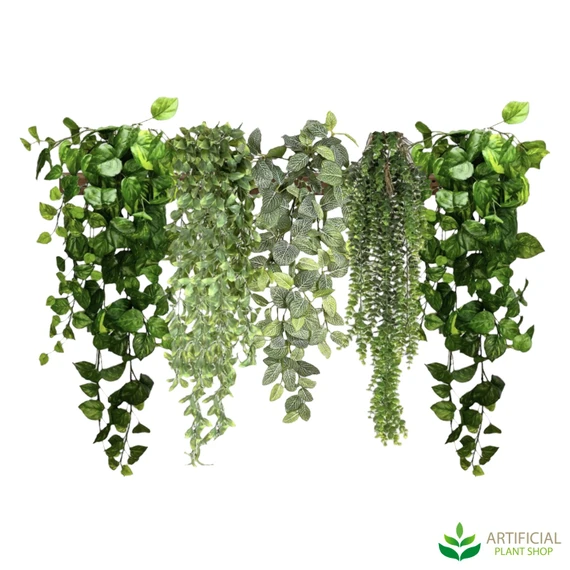 artificial hanging greenery kit with five trailing plants on a 1m mounting rail