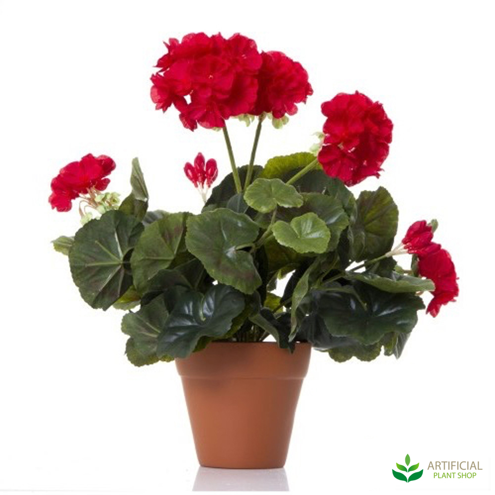 Artificial Red Geranium Bush in Terracotta Pot