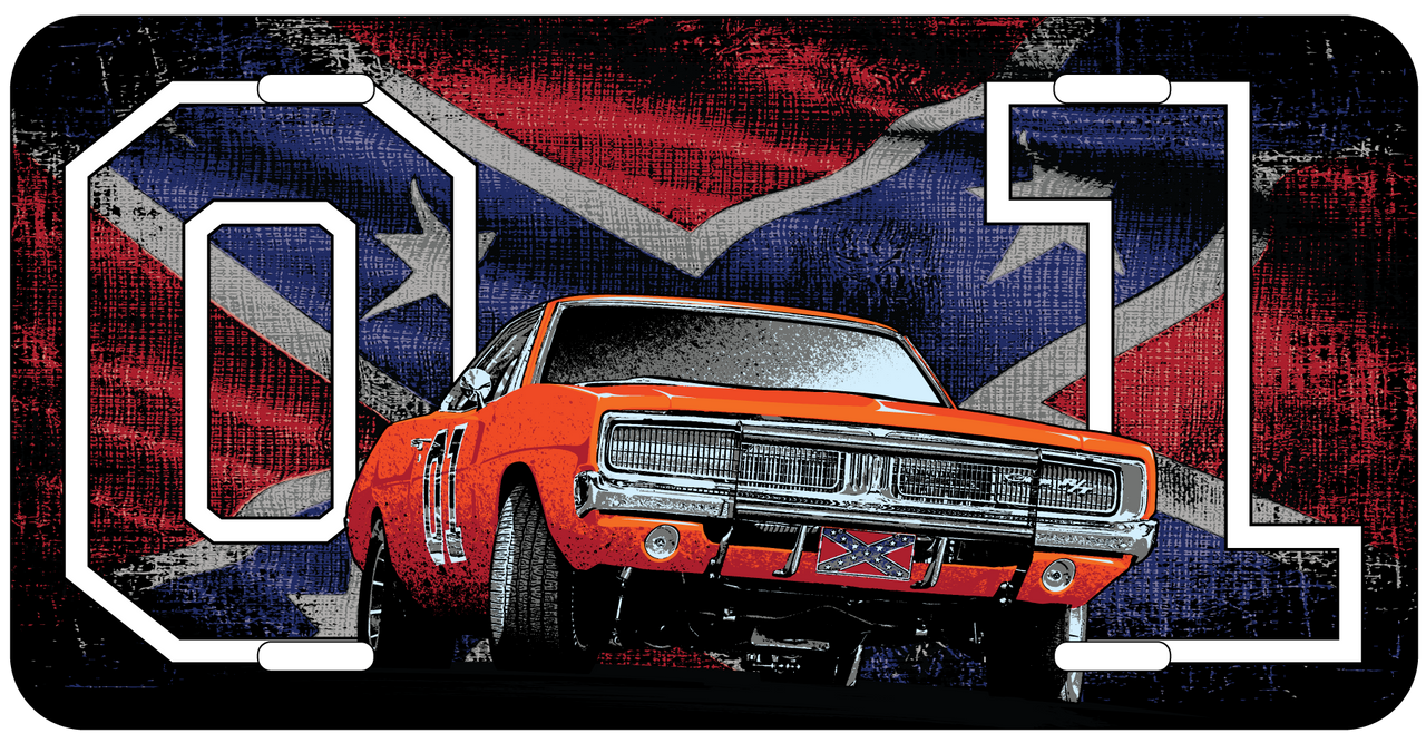 General Lee 01 with Flag License Plate - Cooter's Place