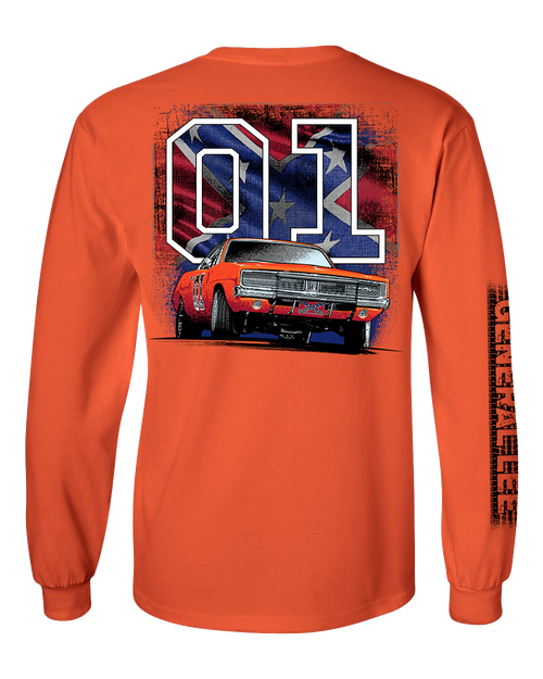 General Lee with Rebel Flag Long Sleeve T-Shirt