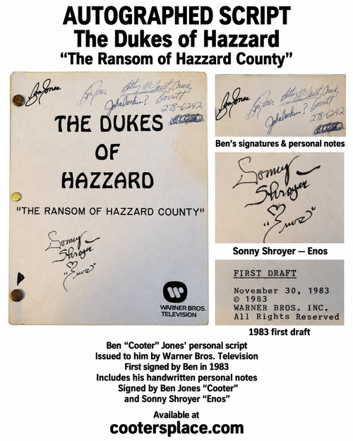 Script "The Ransom of Hazzard County" - Autographed by Ben Jones and Sonny Shroyer