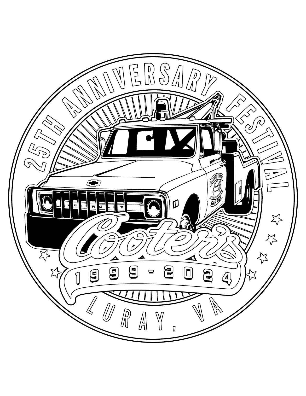 coloring page general lee chased by sheriff on country road