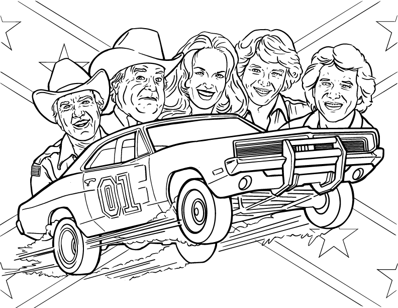 coloring page general lee Rosco Boss Hogg Daisy Bo Luke