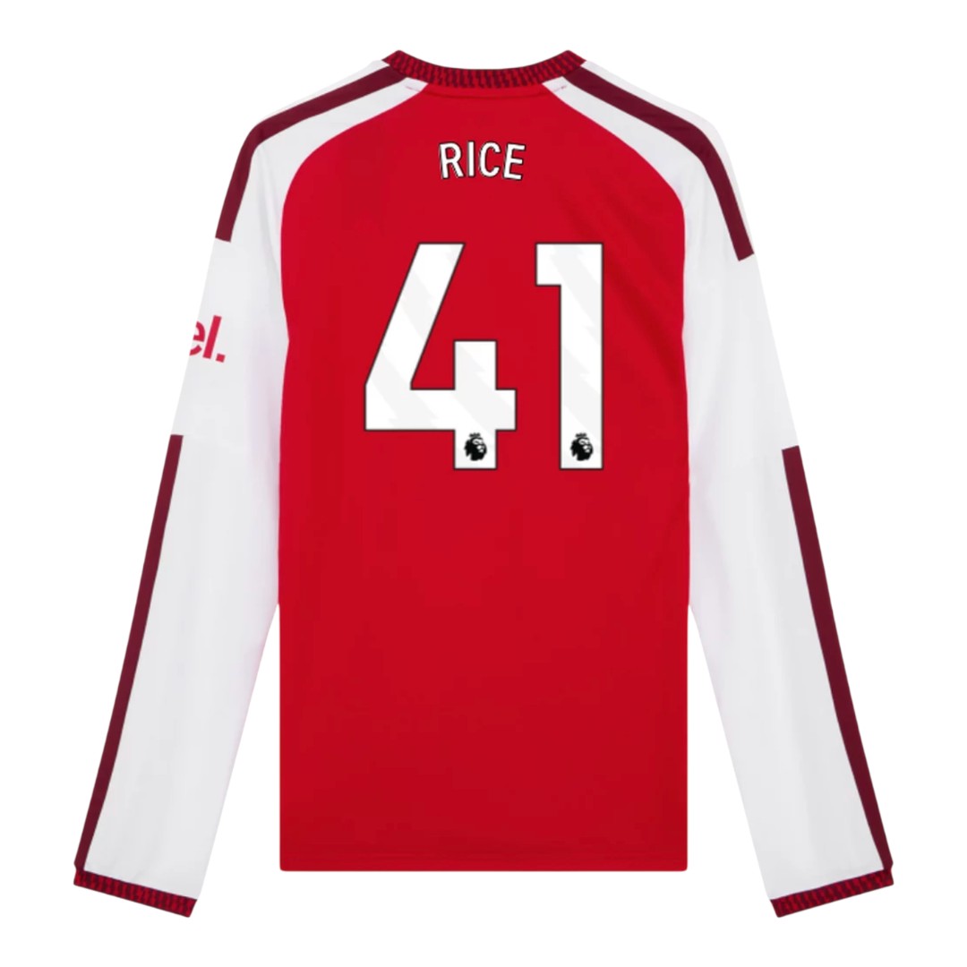 RICE #41 Arsenal 26/27 Men's Home Long Sleeve Shirt - PL Font