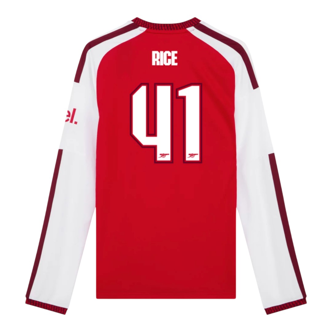 RICE #41 Arsenal 26/27 Men's Home Long Sleeve Shirt - Club Font