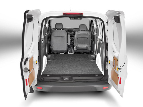 Guardian Comfort floor liner installed in a Ford Transit Connect, rear doors open