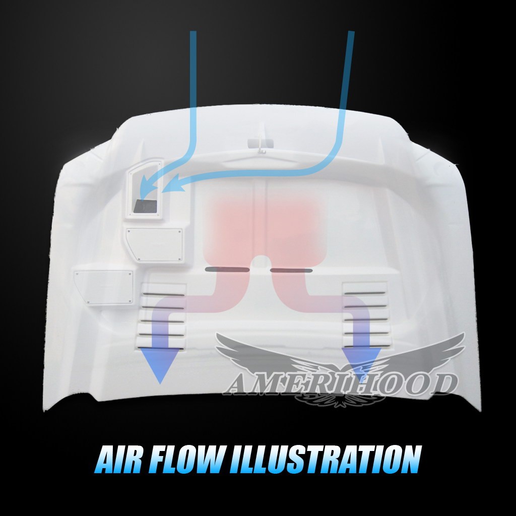Image 5 - Type-E Dual-Functional Ram Air Fiberglass Hood for 2000-2006 Ford Excursion by Amerihood - FEXC00AHTEFHW