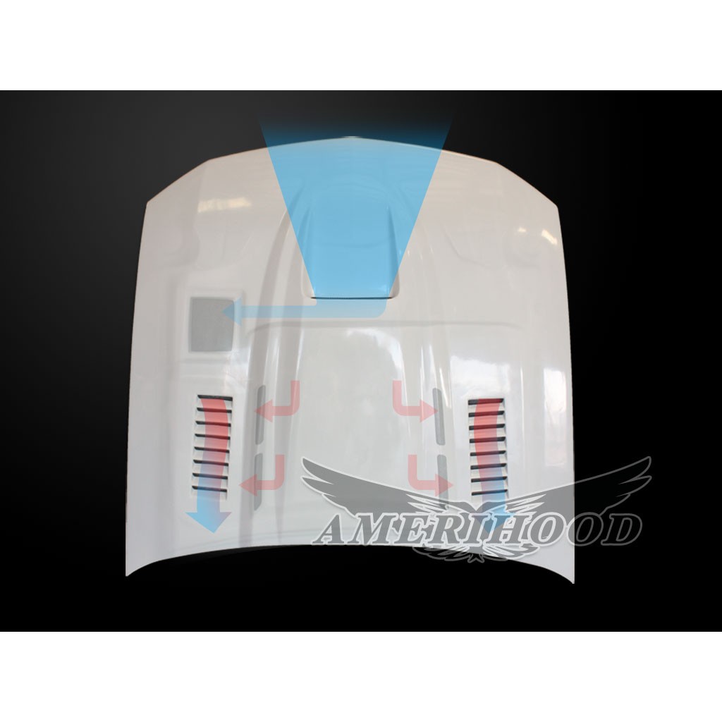 Image 2 - SMS Dual-Functional Ram Air Hood Fiberglass for 2005-2009 Ford Mustang by Amerihood - FM05AHSMSFHW