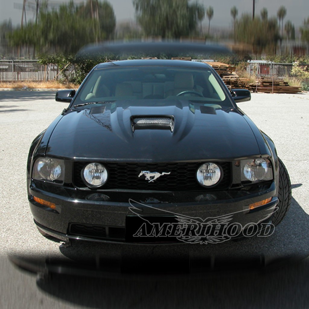 Image 5 - SMS Dual-Functional Ram Air Hood Fiberglass for 2005-2009 Ford Mustang by Amerihood - FM05AHSMSFHW
