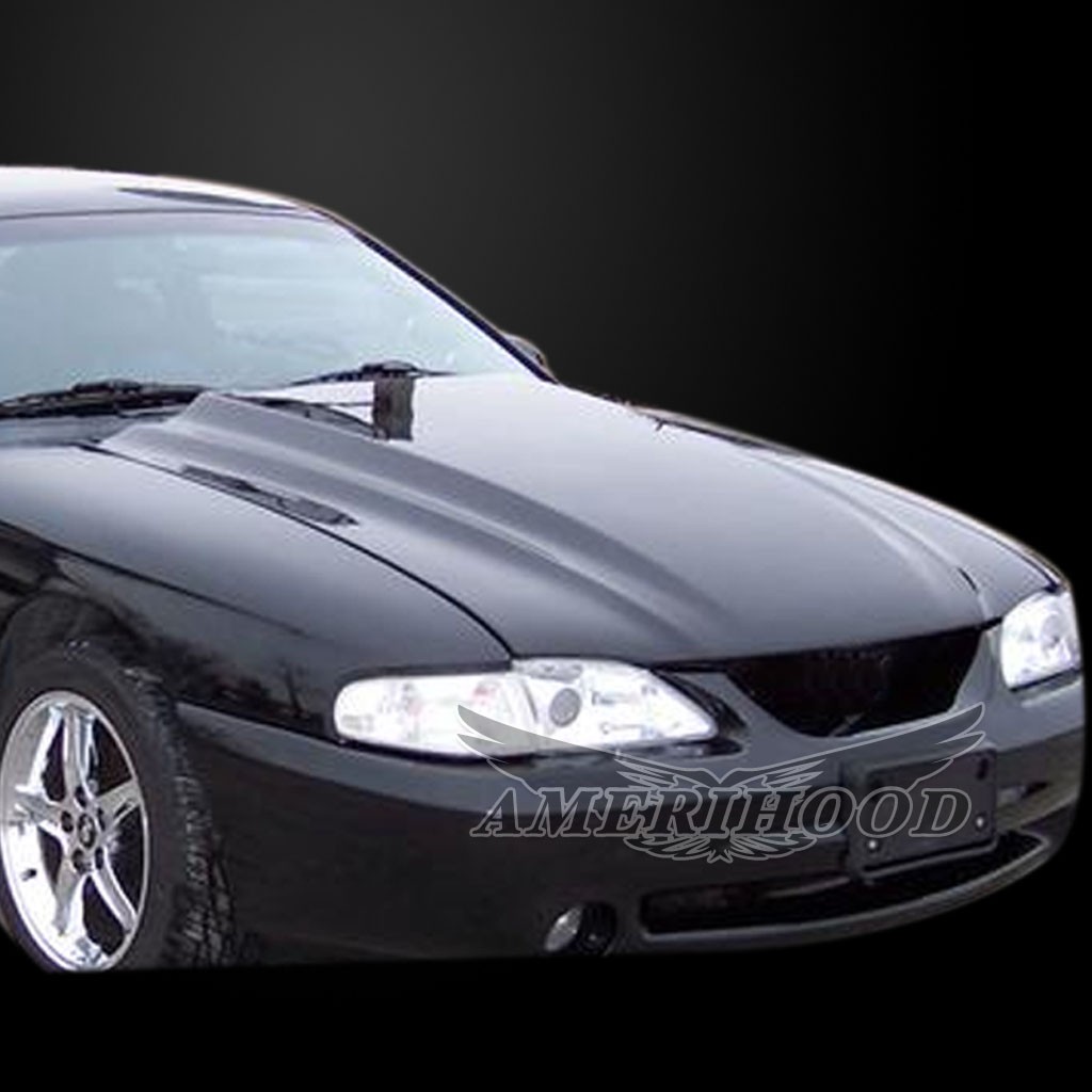 Image 2 - 3" Cowl Functional Heat Extractor Hood Fiberglass for 1994-1998 Ford Mustang by Amerihood - FM94AHT4FHW