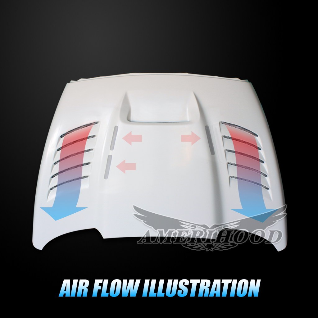 Image 4 - SSK Dual-Functional Ram Air Hood Fiberglass for 2003-2009 Dodge Ram 3500 by Amerihood - DR03AHSSKFH35