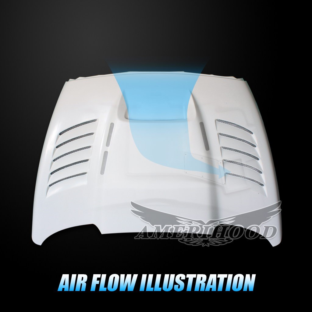 Image 5 - SSK Dual-Functional Ram Air Hood Fiberglass for 2003-2009 Dodge Ram 3500 by Amerihood - DR03AHSSKFH35