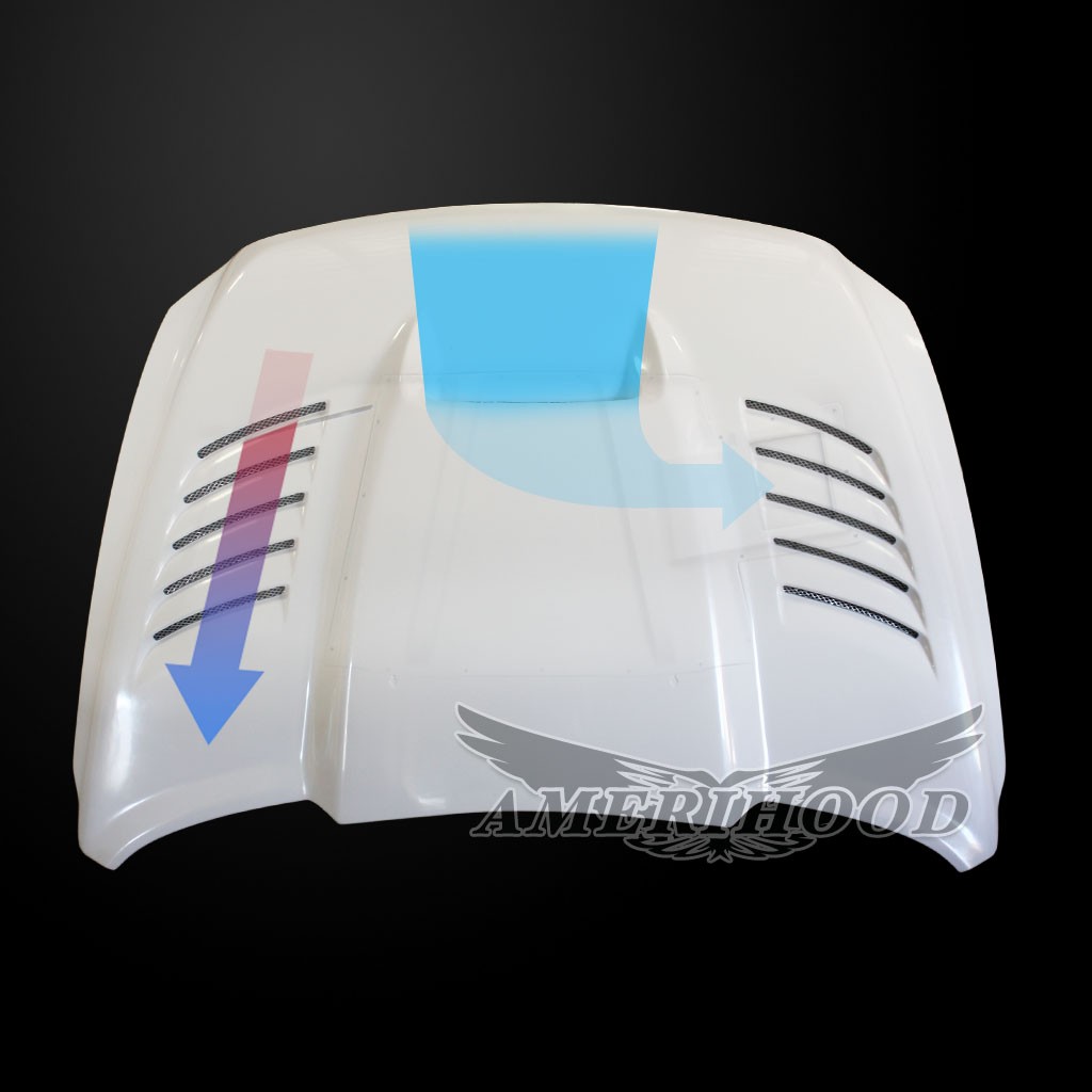 Image 9 - SSK Dual-Functional Ram Air Hood Fiberglass for 2010-2018 Dodge Ram 2500 by Amerihood - DR10AHSSKFHW25